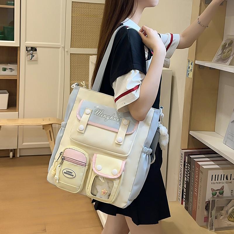 Colorblock Umhängetasche Damen College-Stil Schultertasche Junior High School Schülerinnen Große Kapazität Tragetasche