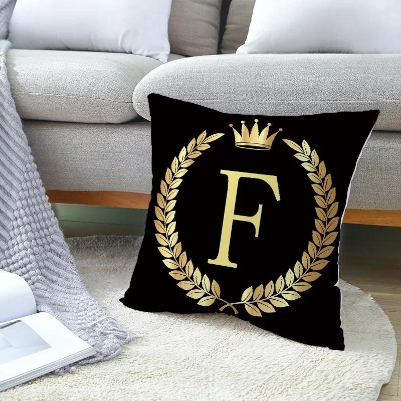 2piece 45x45cm Black Gold Letter Fleece Printed Pillow Cover Crown Sofa Cushion Cover Home Furnishings Pillowcase Without Core