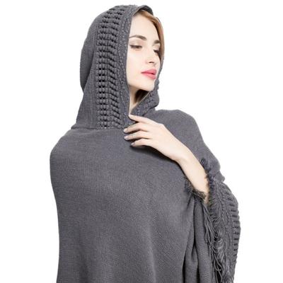 Cashmere Winter Women's Hooded Knitted Cape Shawl Cardigan
