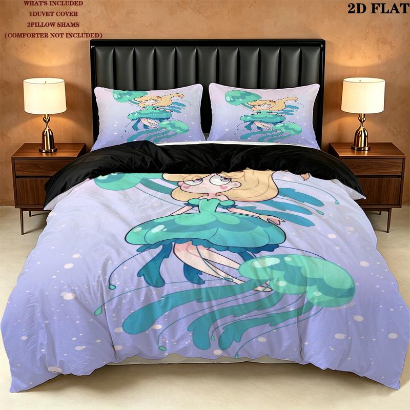 Star Butterfly Pattern Bedding uilt Set uilt Cover Pillowcase Home Decoration Birthday Gift (1 * duvet cover + 2 * pillowcase without core)
