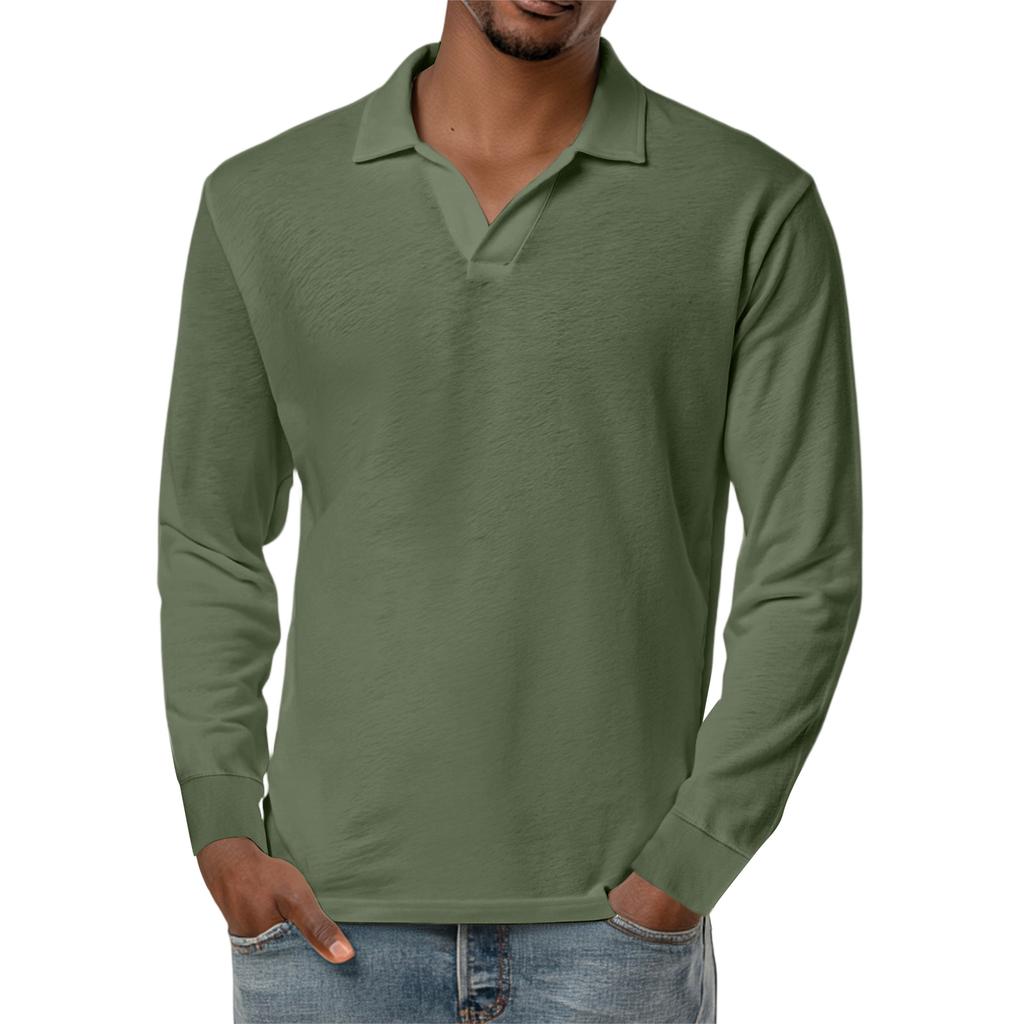 Men's Casual Retro Small V-neck Long-sleeved Top