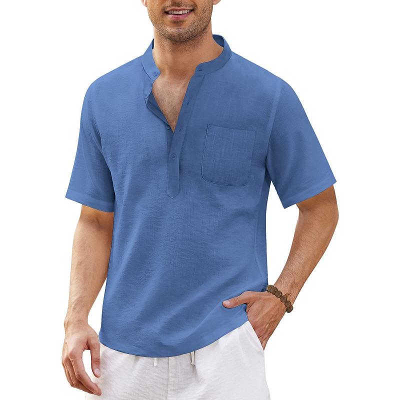Men's Cotton Casual Pocket Short Sleeve Beach T-Shirt Men's