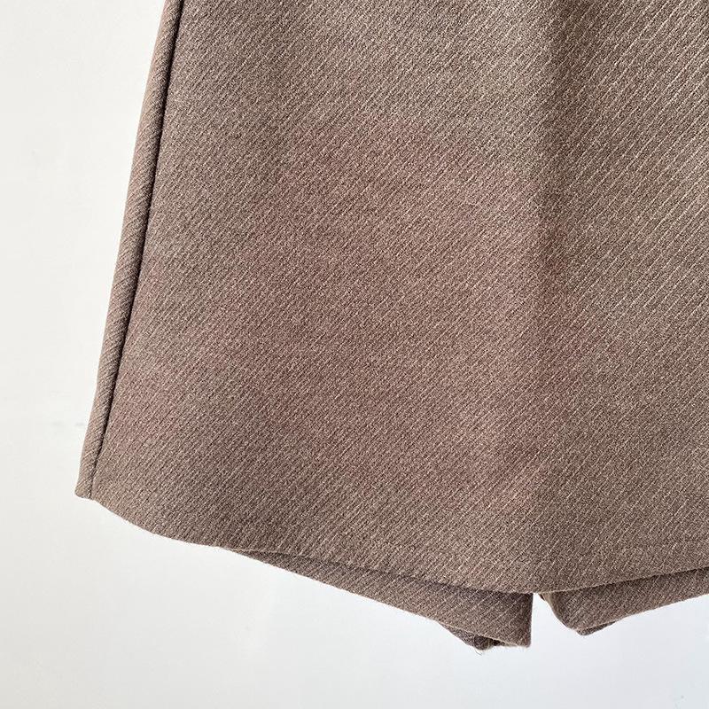 Women's Plus Size Grey Woolen A-Line Casual Skirt Pants - Korean Style High-Waisted Winter Shorts Skirt