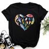 T-shirt Femme Imprimé Cœur Papillon Coloré Plume Rose Haut Décontracté Manches Courtes Pour Passionnés de Mode