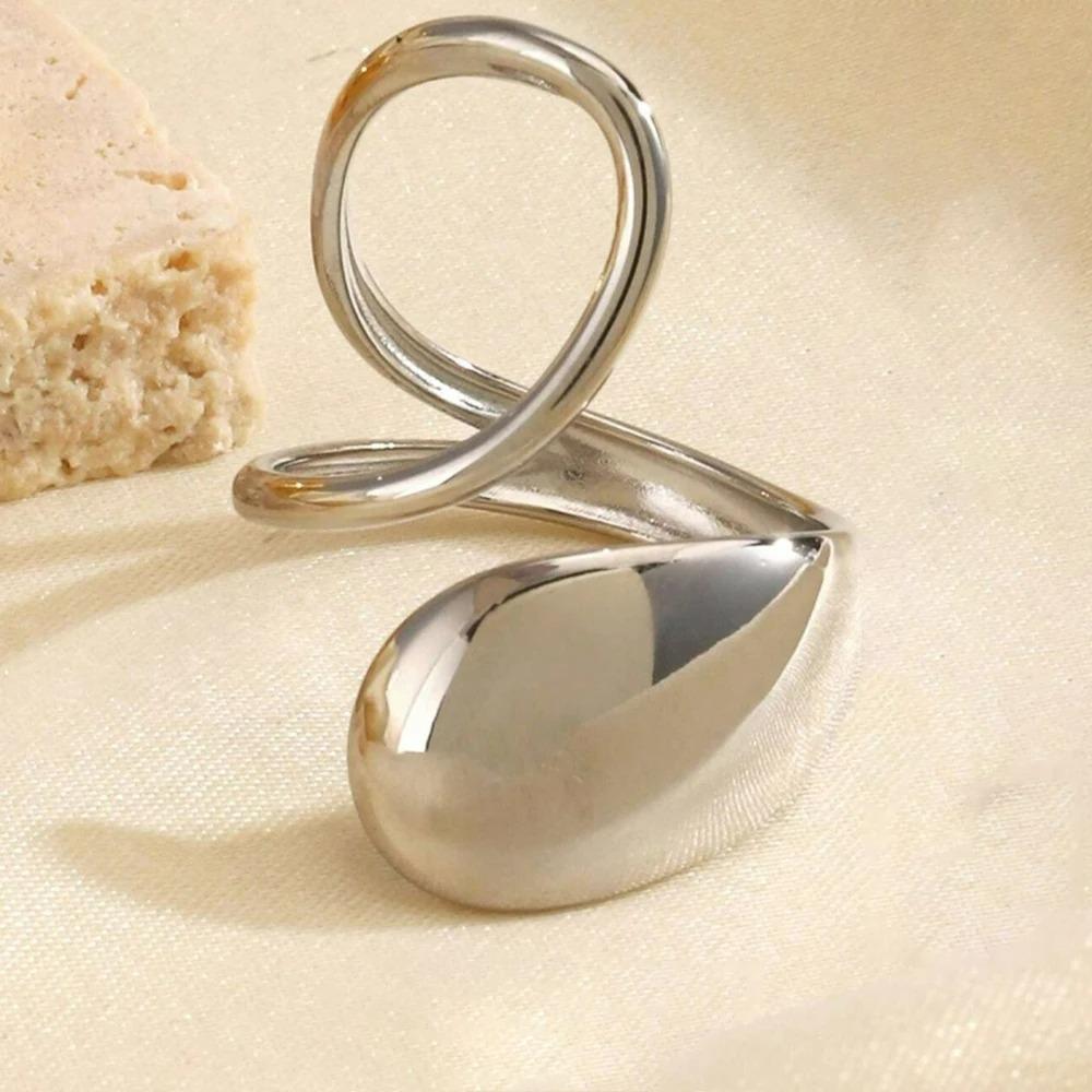 Geometric Stainless Steel Ring Teardrop Glossy Shape Minimalist Fashion Ring for Women  Everyday Commuter with Daily Wear