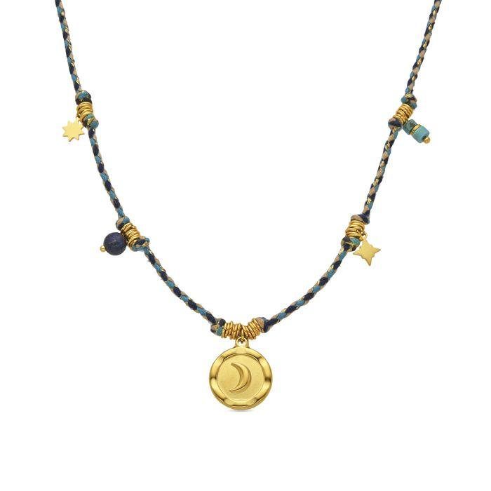 Collier - LUXENTER - Liskel - Cristal Bleu Foncé - Or Jaune 18k - 42cm + 3cm D'extension