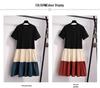 Women's Mid-Length A-line Patchwork Dress, Loose Fit, Short-Sleeved, Over-the-Knee, Summer Style