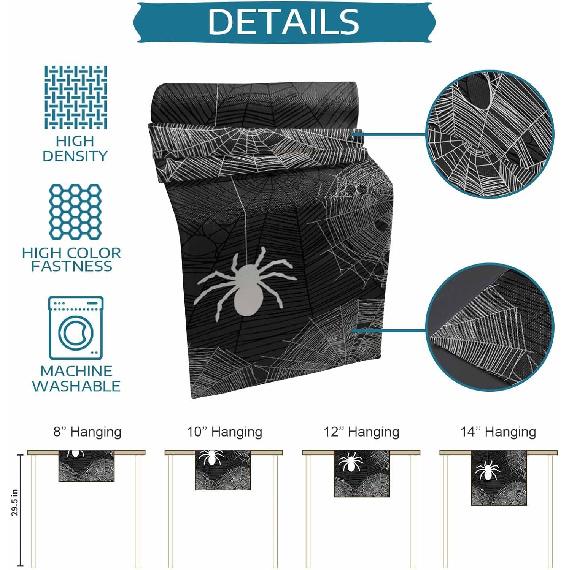 Halloween Linen Table Runner,Spiders Spiderweb Texture Dresser Scarf Kitchen Dinning Tabletop Covers Decor for Indoor Outdoor Party Holiday Wedding
