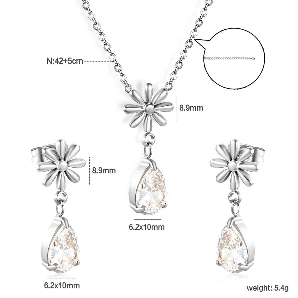 Square White Zircon Earrings And Necklace Set Classic Versatile Women's Jewelry Fade Resistant