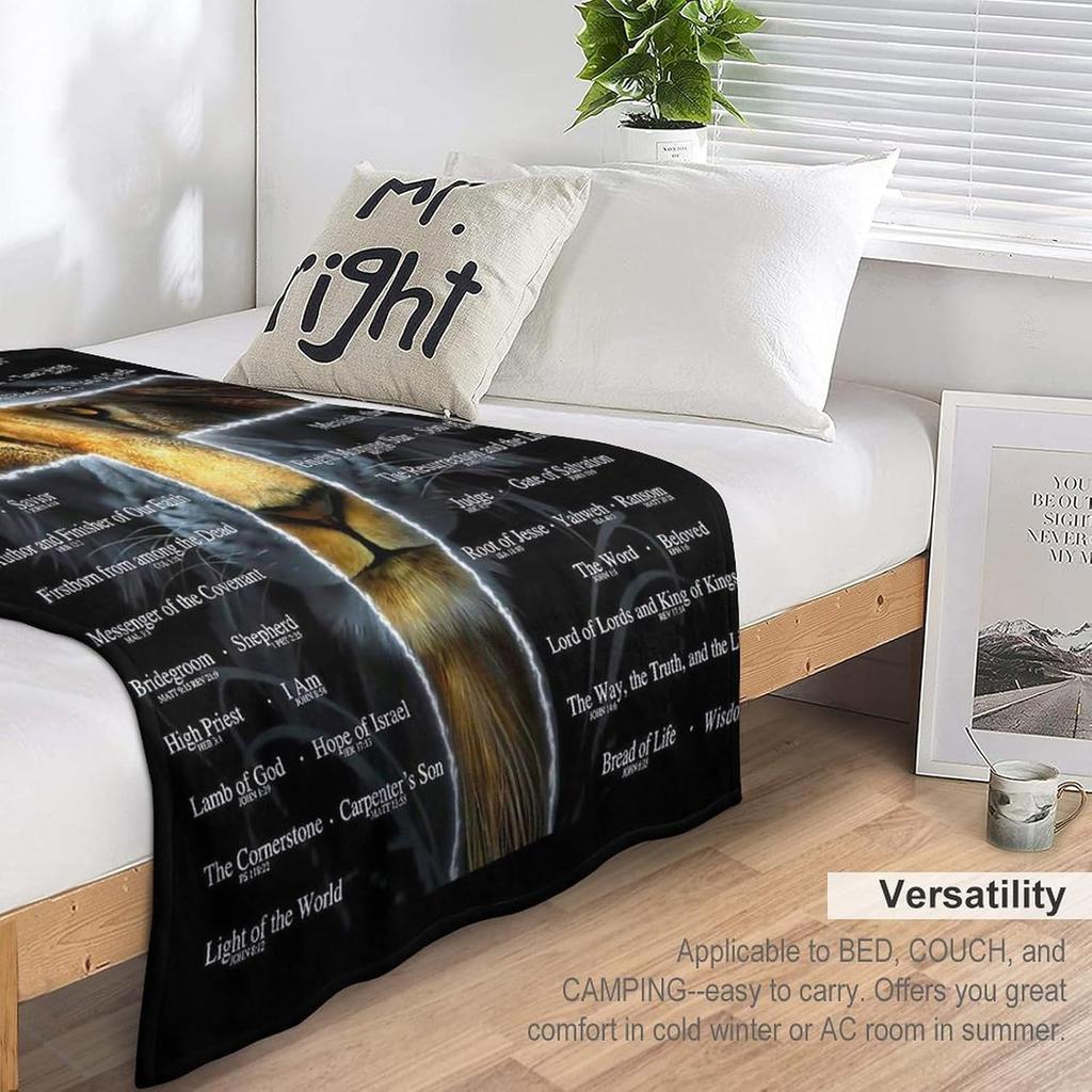 Christian Lion Scripture Jesus Throw Blanket for Women Men Kids Adults, Soft Warm Cozy Fleece Blanket for Couch Sofa Bed