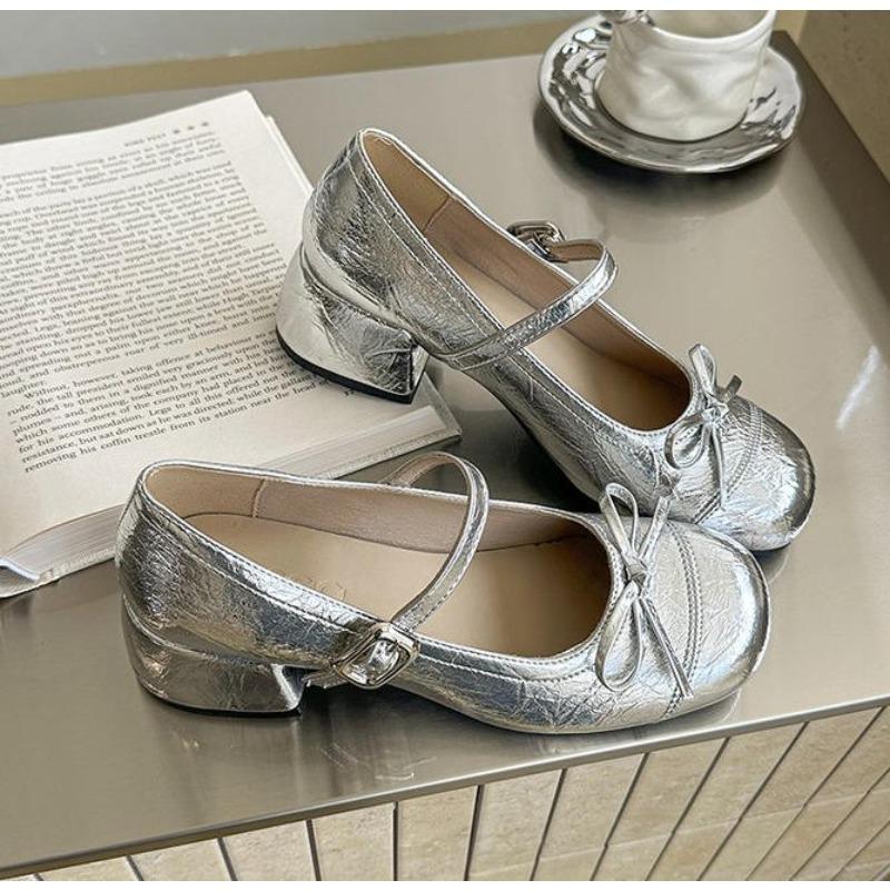

Designer Spring Autumn Mary Jane Shoes Fashion Shallow Round Toe Mid Heel Shoes Ladies Elegant Outdoor Single Pumps Shoes 40 срібний