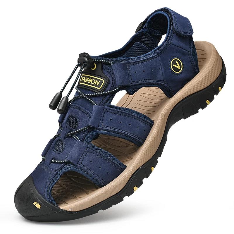 Men's Leather Sandals Summer Shoes Mens Sandals Fashion Casual Outdoor Beach Slippers Breathable Wading Shoes