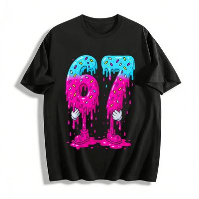 Lustiger geschmolzener Donut Nummer 67 Aufdruck Lässiges T-Shirt Reines Baumwoll-T-Shirt