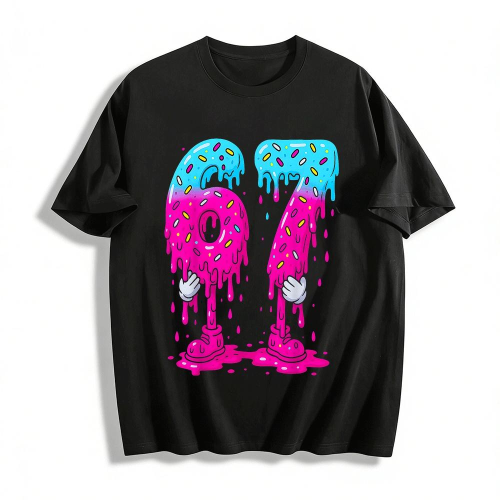 Fun Melted Donut Number 67 Print Casual T-Shirt Pure cotton T-shirt XXS