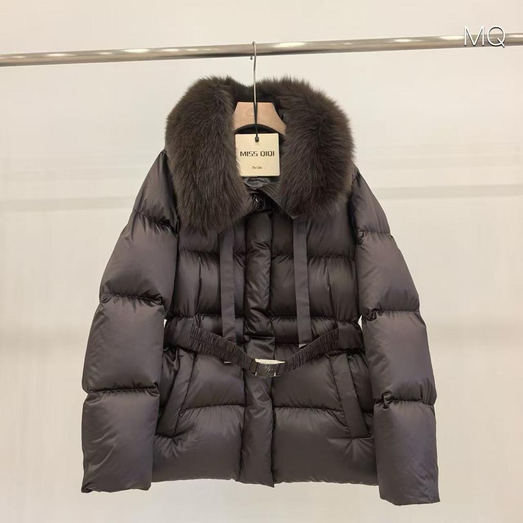 European Winter New Fox Fur Collar Hooded Down Jacket Women's Short Waist Thickened Warm Fashion Coat