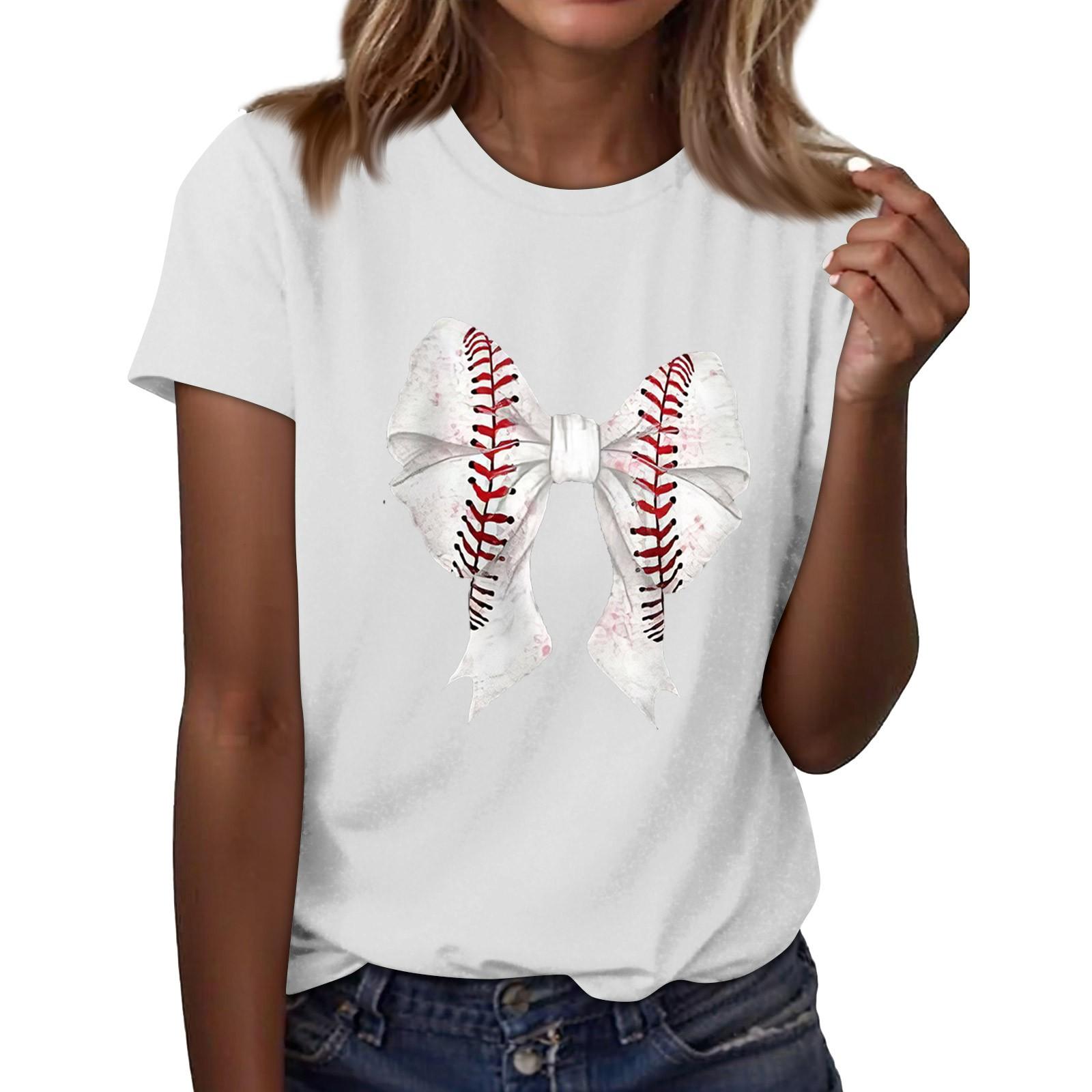 

Женская повседневная футболка с принтом бейсбола, круглый вырез, пуловер, короткий рукав XL белый