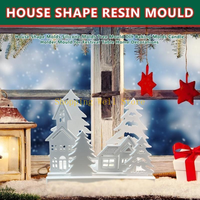 KX4B Tree Mould House Holder Molds DIY Castings Molds Silicone Molds CN
