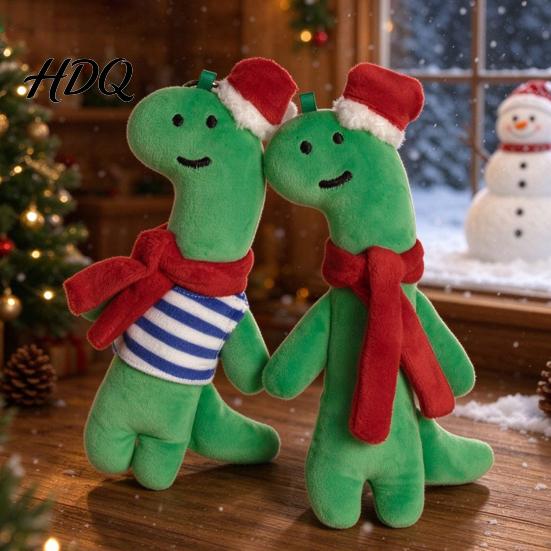 Green Red Plush Figurine Cute Christmas Dinosaur Doll Mini Stuffed Dino Toy with Santa Hat Decorative Accent for Windows & Scarf Soft Animal Holiday