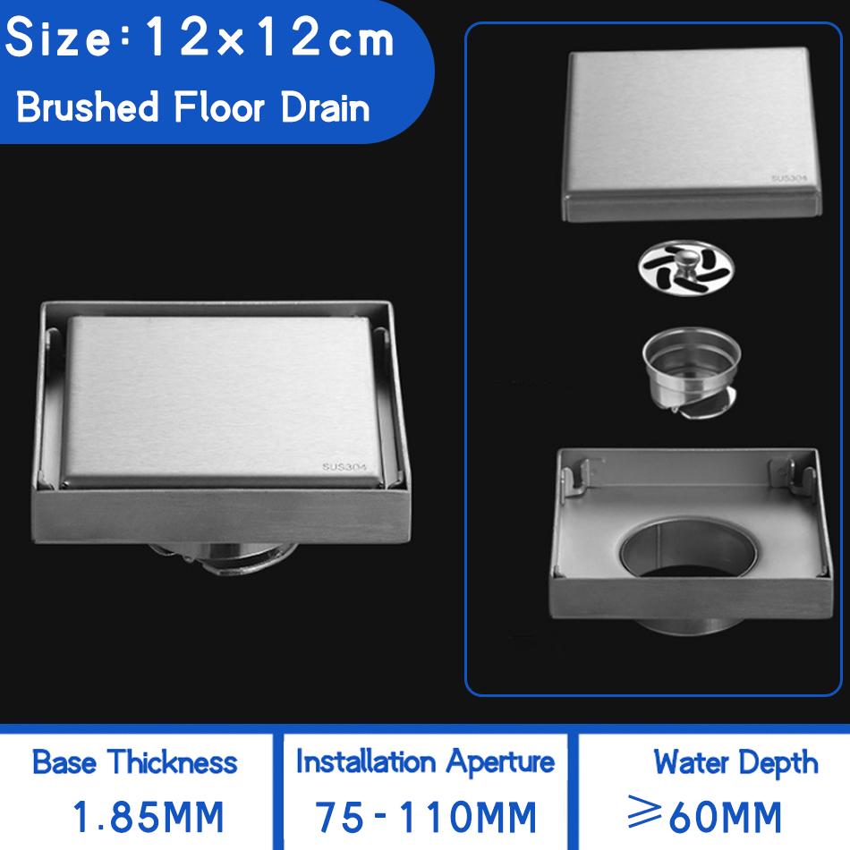 Invisible Floor Drain 304 Stainless Steel Black Brushed Bathroom Shower Drainage Square Waste Filter Floor Drains 10/11/12/15cm