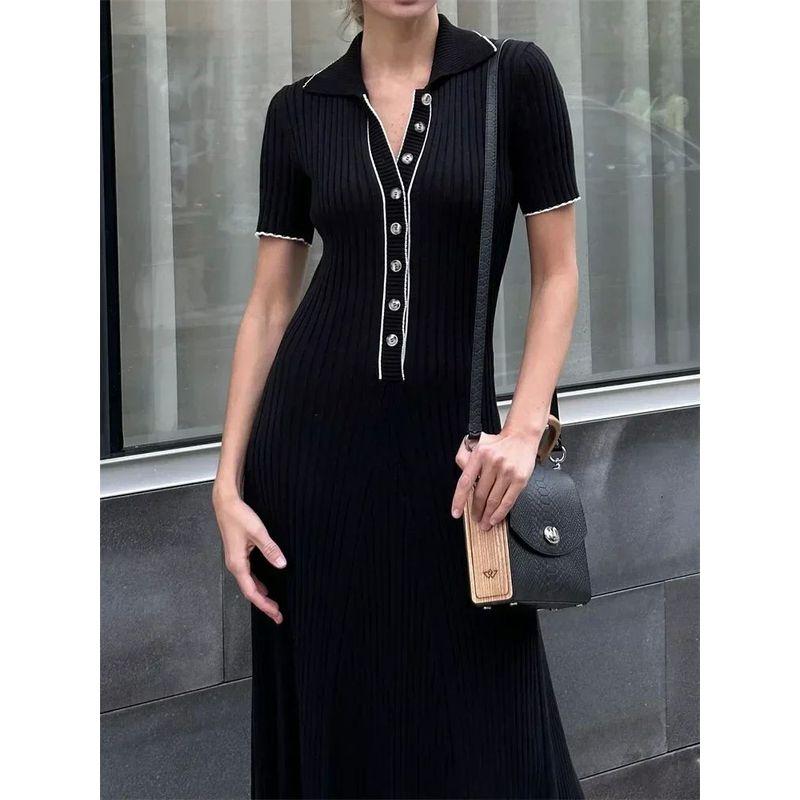 Party Collar High Waisted Knitted Dress Lapel High Waist Knitted dress
