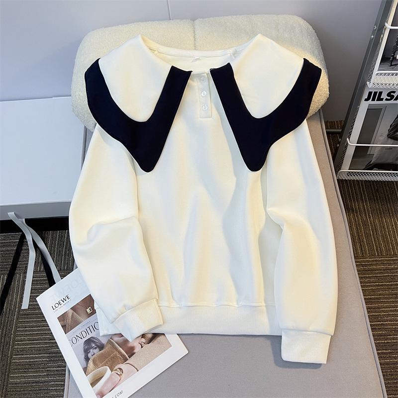 2024 Spring/Autumn Loose Korean Style Lotus Leaf Collar Button Sweater - Women's Fashionable Versatile Design.