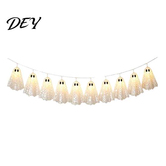 Easy Install Decorative Lighting Halloween Decoration String Lights, with Sequin Fabric Decor, Battery Operated Lightweight Hanging Ghost Party Lights