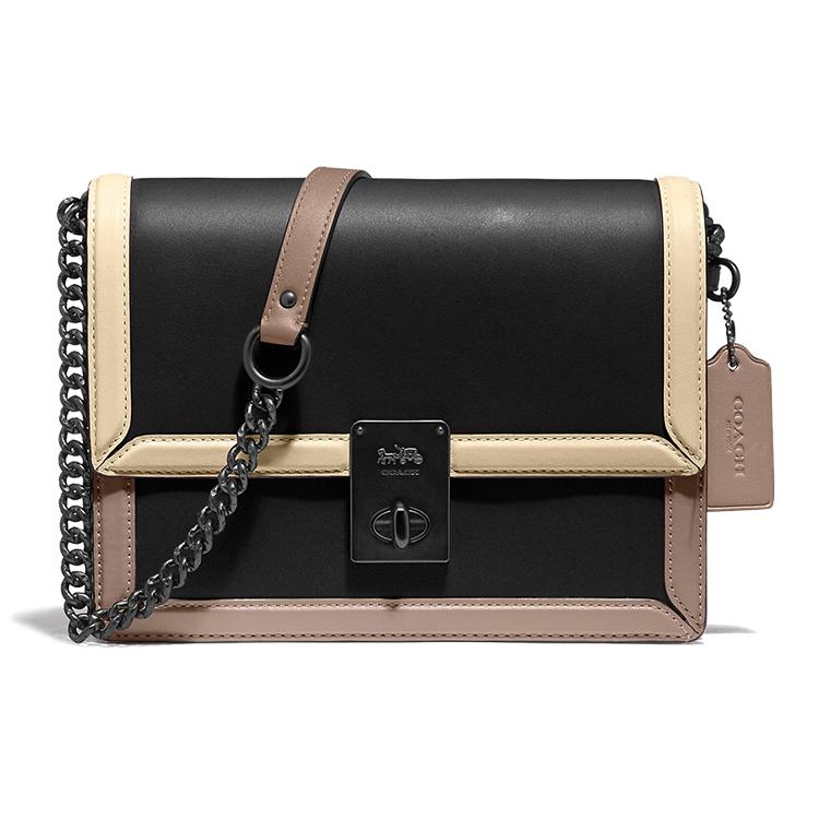 

New COACH Hutton Cow Leather Portable Crossbody Bag, Shoulder Bag Women s Black White 89070-V5BLC 21.6*6.1*16.5CM