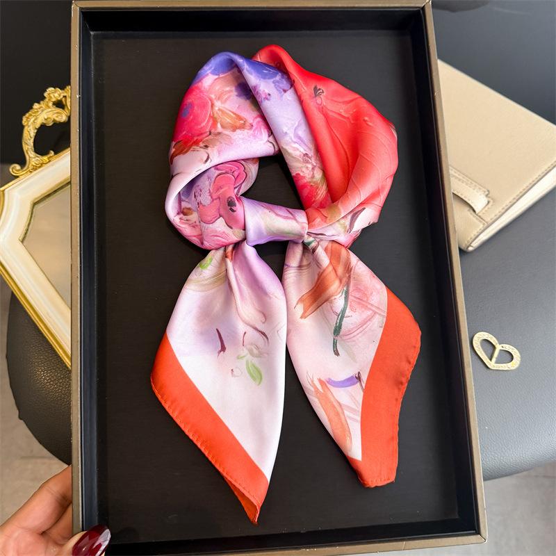 2026 New Floral Printed Square Scarf for Women Soft Lightweight Scarf Headbands Fashion Bag Tie Ribbon Hair Bands Bandana