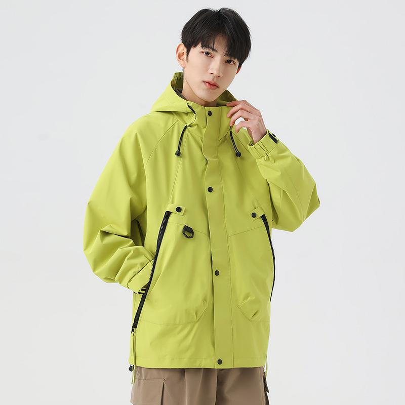 Outdoor Waterproof Hooded Spring Japanese Velcro Badge Couple Work Jacket Men Zipper
