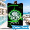 Custom Name Beach Towel Green Palm Tree Emblem Microfiber Beach Towel, Lightweight for Summer Travel, Swimming Pool Fan Birthday Gift