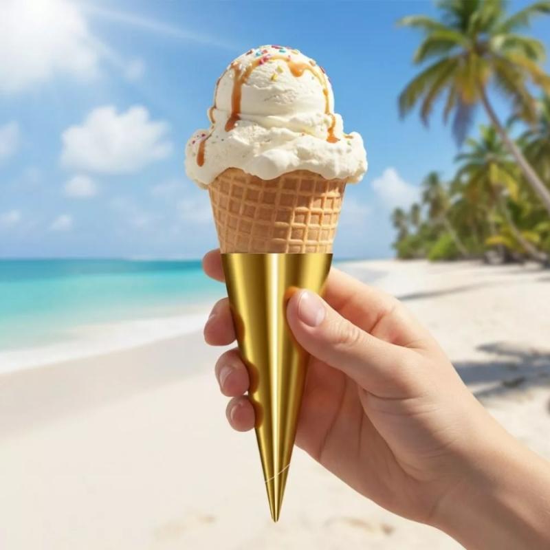 100 Pezzi Carta Stagnola Usa e Getta Porta Gelato Colore Solido Anti-Sporco Manico Spesso Manicotto Cono Gelato