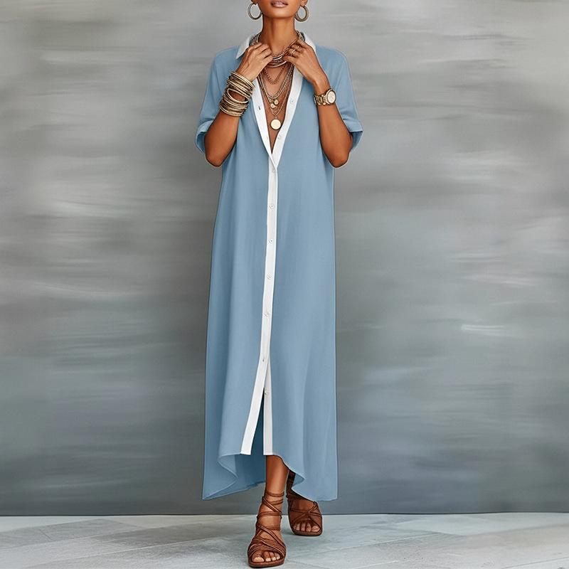 2026 women's spring new, Amazon cross-border Europe and the United States, fashionable and casual loose button solid color dress