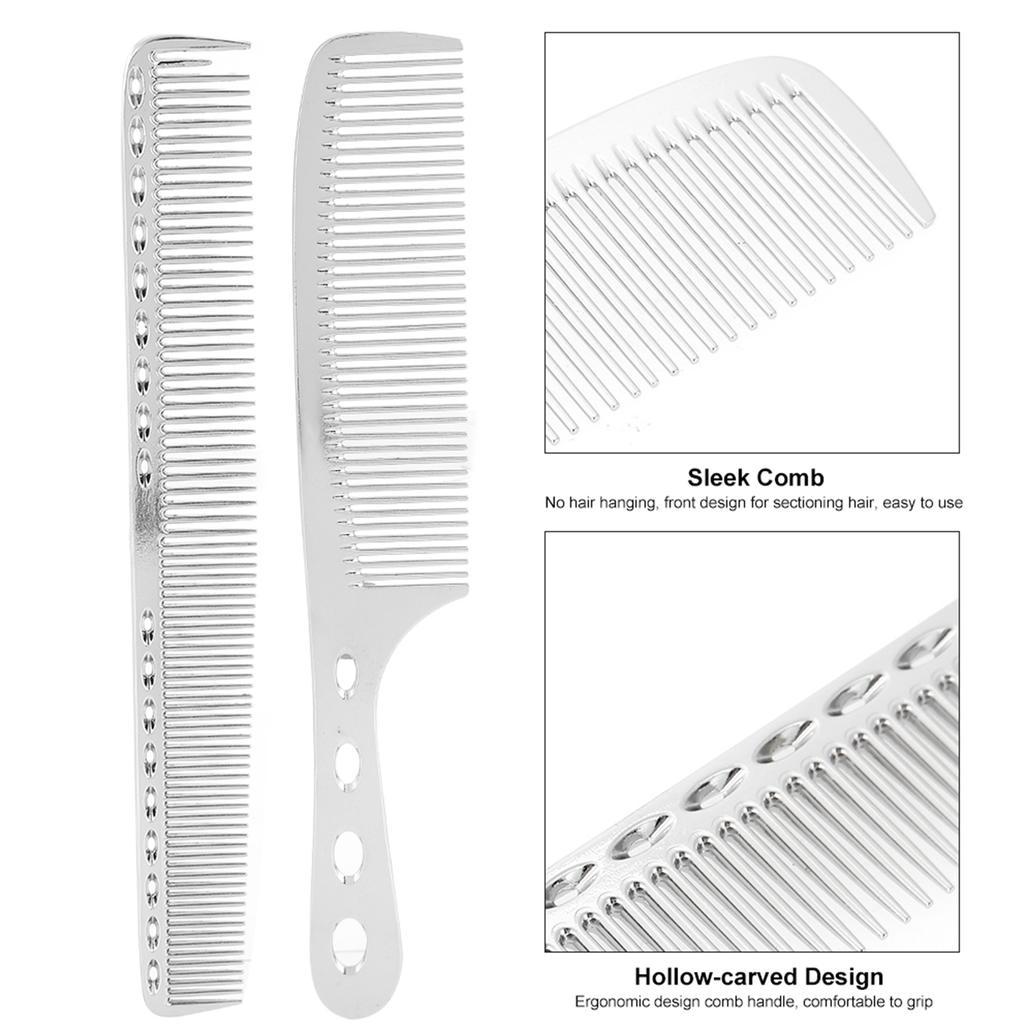 2pcs Set Hair Comb Space Aluminum Stainless Steel Anti static Sparse Haircut Comb Beauty Tool