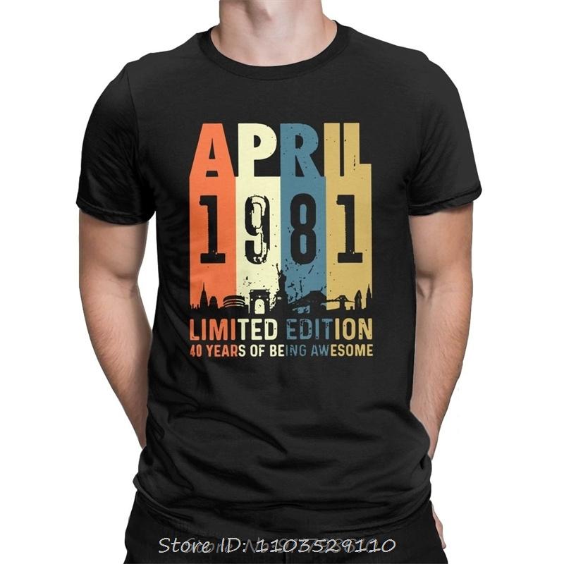Herren Vintage 1981 40. Jahrestag T-Shirt Baumwolle Kleidung Lustig Klassisch Kurzarm Rundhals T-Shirt