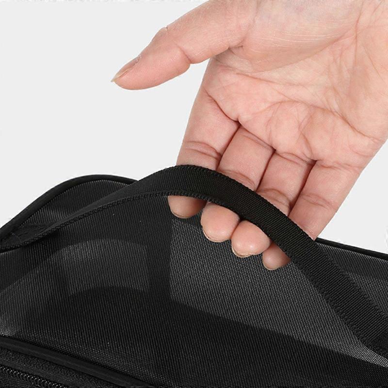 Doppellagige Kosmetiktasche Einfache Klassifizierung Große Kapazität Netz-Kosmetiktasche mit stabilem Griff für Reisen Doppellagig Schwarz