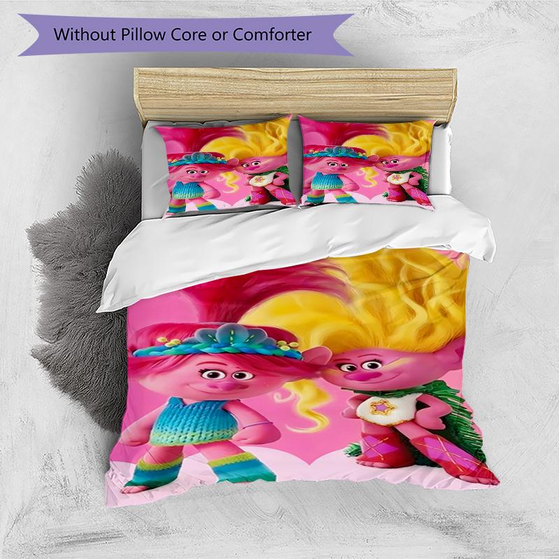 3pcs Trolls Design Cover Set - HD Printed Bedding with 1 Cover and 2 Pillowcases - Perfect for Home and Dorm Decor
