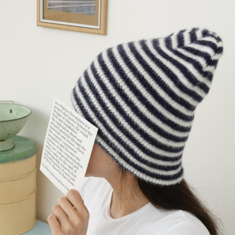 Women's Striped FUR Men's Fluffy Beanie