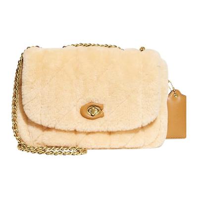 Pillow Shearling Plush With Smooth Leather Portable Crossbody Bag, Shoulder Bag Women's Ecru CE721-B4NA