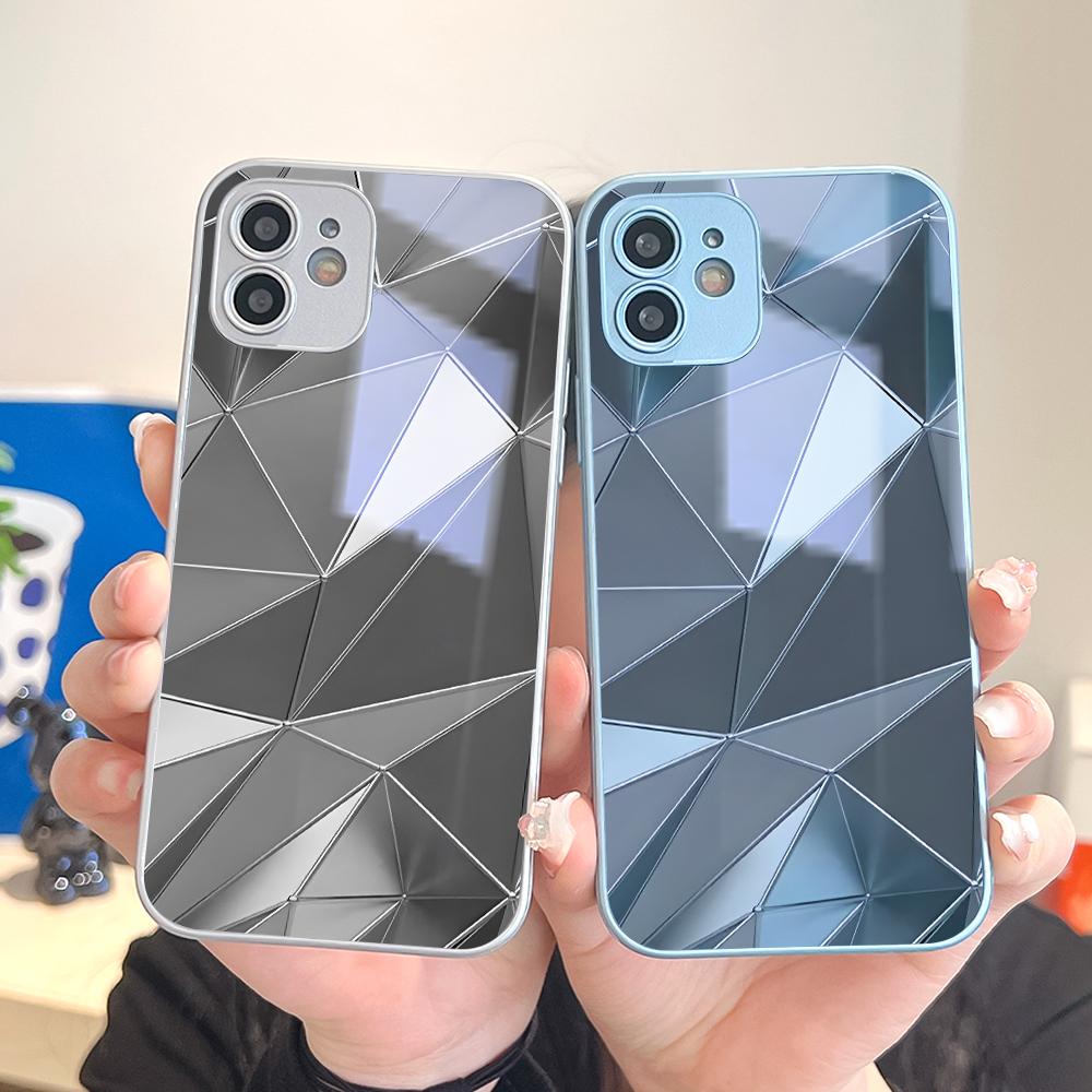 Husă pentru telefon triunghi geometric Husă metalică lacuită din sticlă temperată antișoc pentru Huawei Honor iPhone OPPO Realme OnePlus Xiaomi Redmi Samsung Vivo