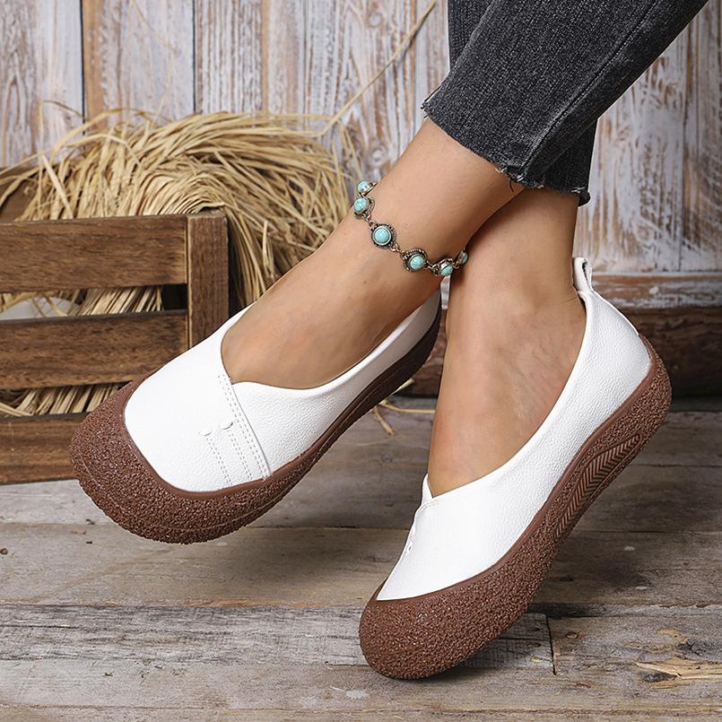 

Новые женские туфли на толстой подошве большого размера в ретро-стиле с низким верхом, одинарные, плоские, ленивые 42 белый
