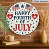 Patriotic Independence Day Metal Aluminum Wall Decor - 2D Flat Print American Flag Design with Stars, Stripes & "Happy 4th of July" Text