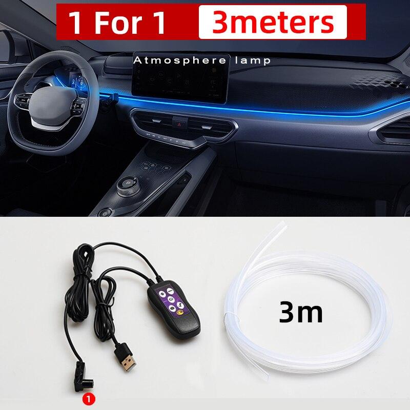 

Внутреннее освещение автомобиля, декоративная окружающая лампа, 64 цвета, многорежимное управление звуком, USB-оптическое волокно, неоновый атмосферный свет