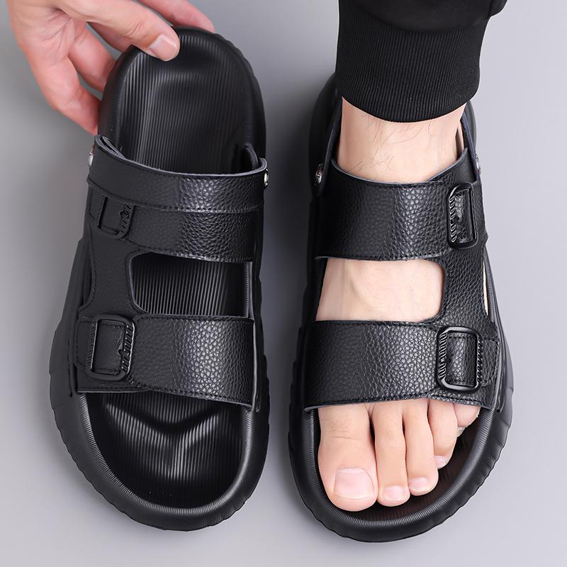 La primera capa de piel de vaca es resistente al desgaste y transpirable, dos zapatos de playa para exteriores, las sandalias para hombre son sencillas y versátiles,