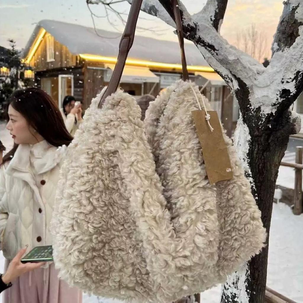 Autumn and Winter New Lamb Wool Plush Shoulder Bag Women's Large-capacity Fluffy Bag