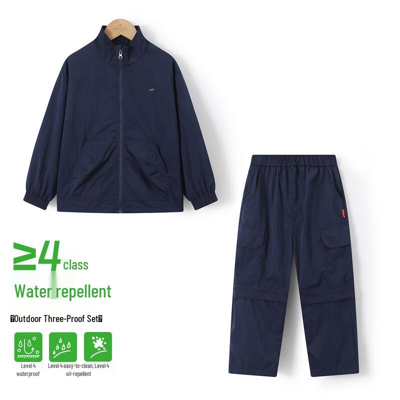 MengteJiao 2025 Unisex Kids' Workwear Style Jacket & Jogger Set