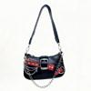 Vintage Y2K Shoulder Bag PU Leather Silver Chain Underarm Bag Commuting Handbag Women