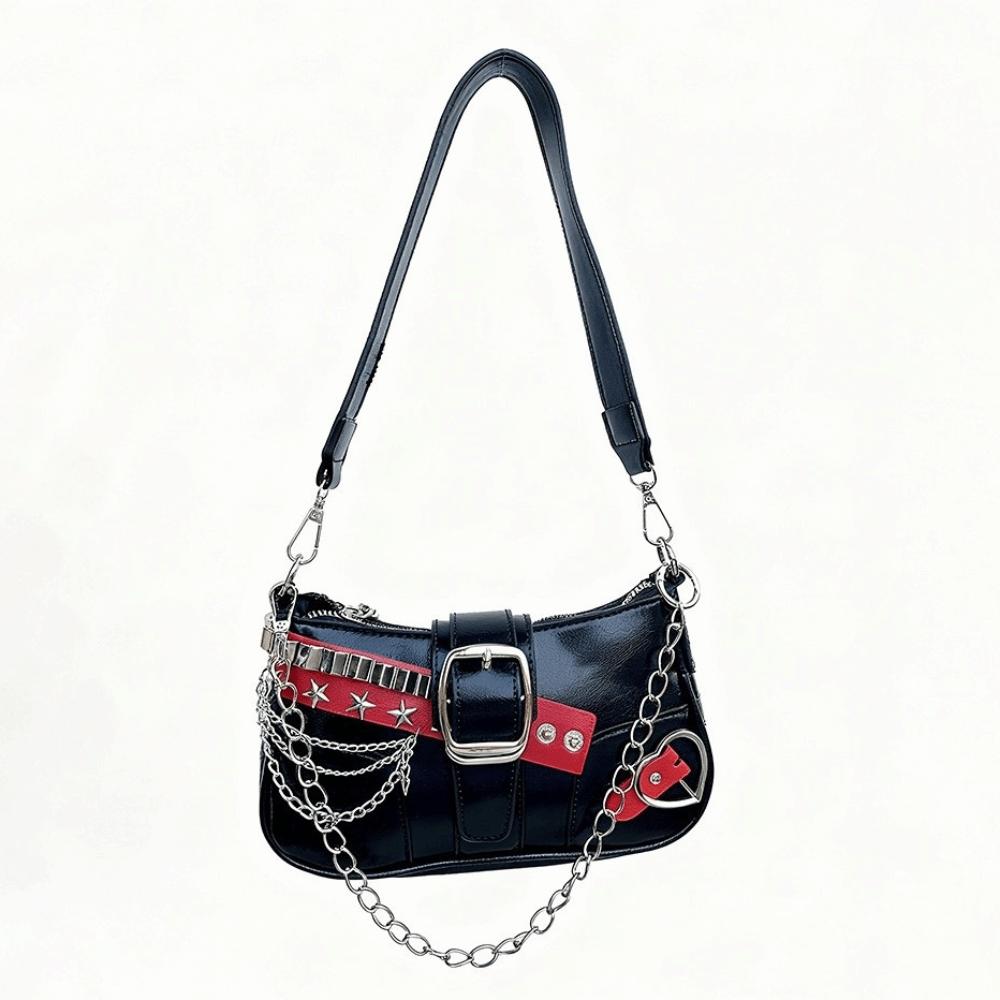 Vintage Y2K Schultertasche PU-Leder Silberne Kette Unterarmtasche Pendler Handtasche Damen