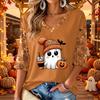 Women's V-Neck Halloween Print Casual Three-Quarter Sleeve Top