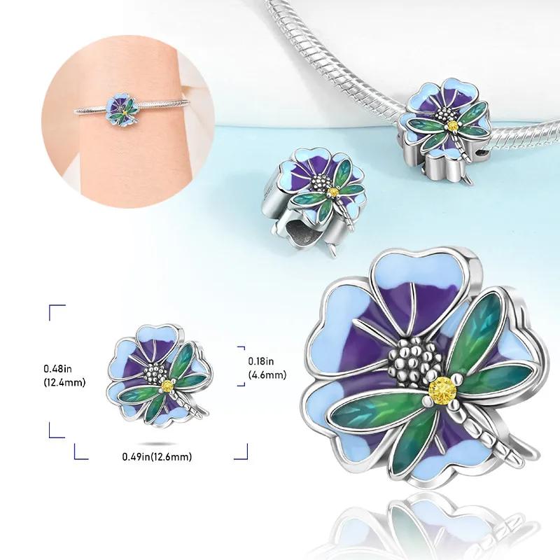 Copper Colors Colorful Pansy Daisy Flowers Butterfly Pendant Bead Fit Original Bracelet Diy Fine Jewelry Gift For Women