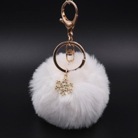 Snowflake Fluffy Pompom Ball Key Chain Ring Holder Car Bag Ornament Keychain